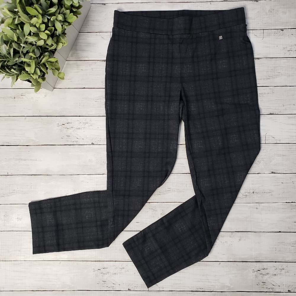 JONES NEW YORK Soft Plaid Black Pull-On Trousers / Leggings LARGE